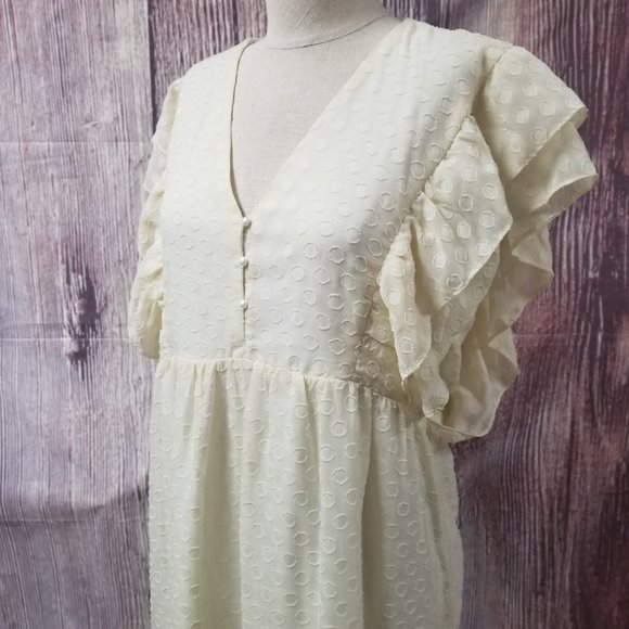 Polagram Dresses & Skirts - *LAST CHANCE!*  Polagram Sleeveless Pale Yellow Ruffle Midi Dress NWOT
